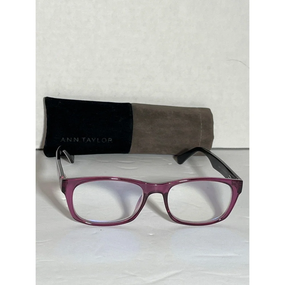 Ann Taylor ATR040 Purple Rectangle Reading Glasses +2.00 Pink Navy Blue Temples